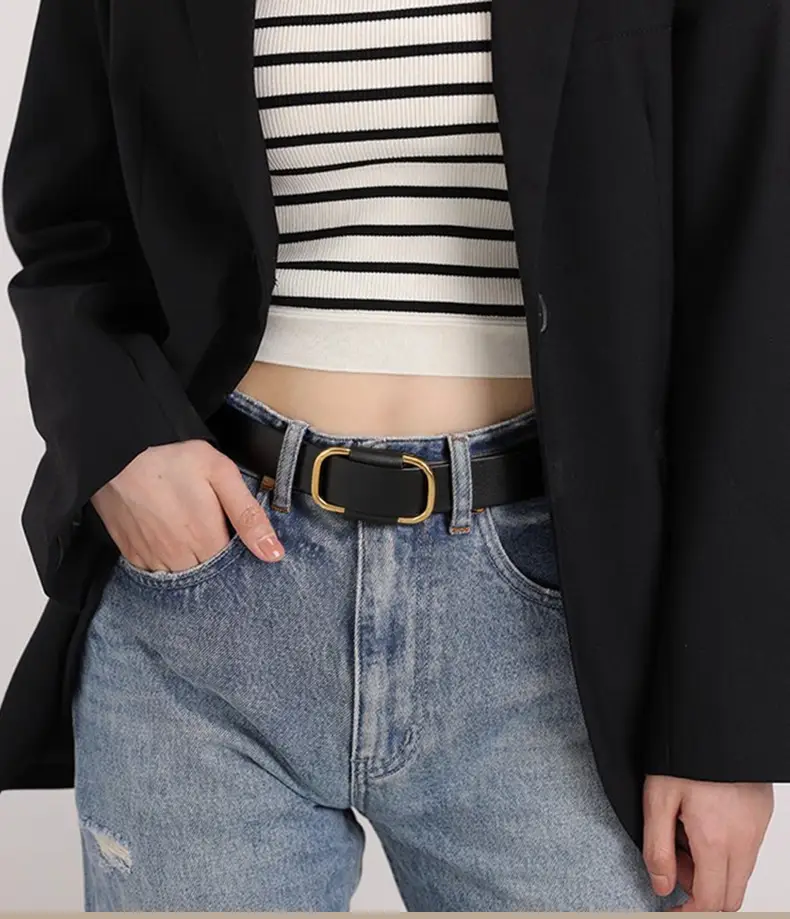 Black Needle-Free Women's Belt with Square Buckle β feature 1