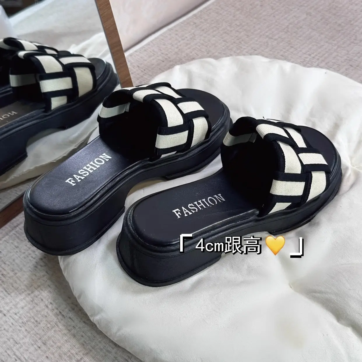 Women Flat Sandals Black White Braided Thick Soles - Image 8