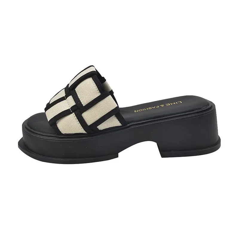 Women Flat Sandals Black White Braided Thick Soles - Image 9