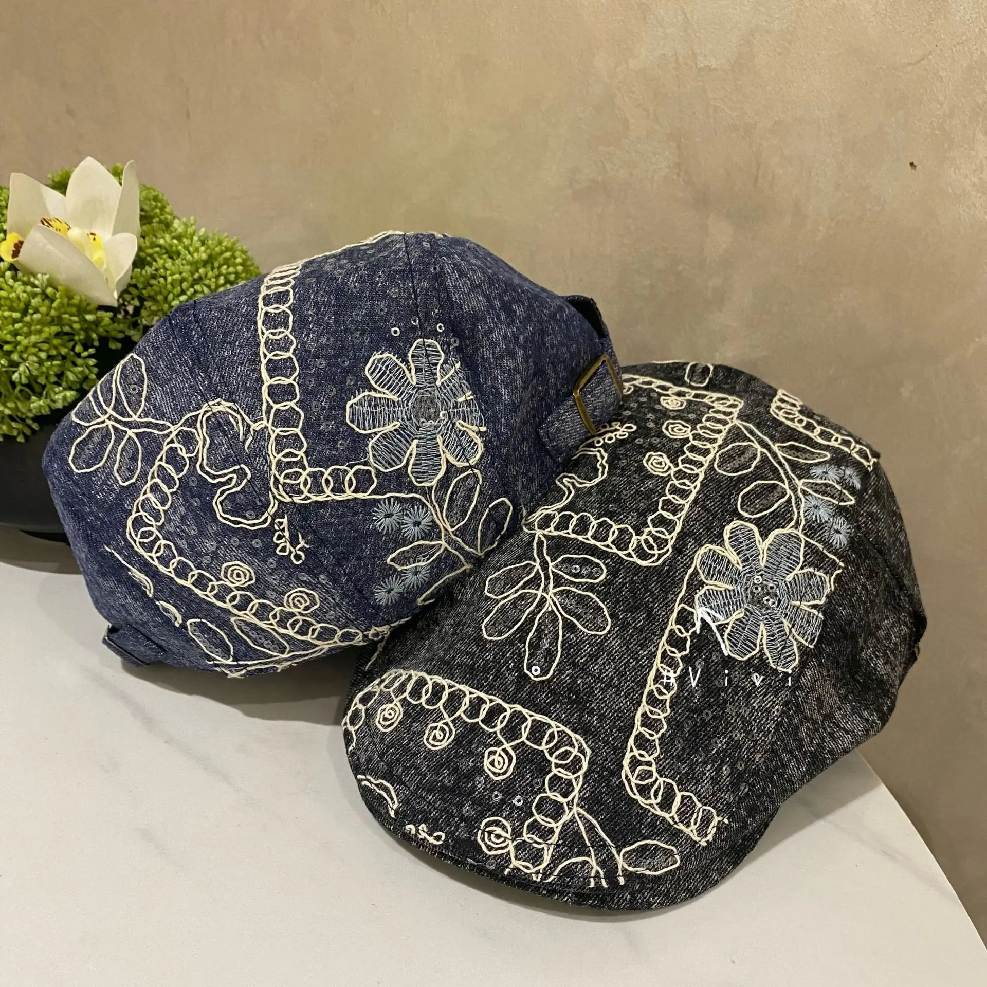 Retro Embroidered Duck Tongue Hat for Men Women Blue - Image 4