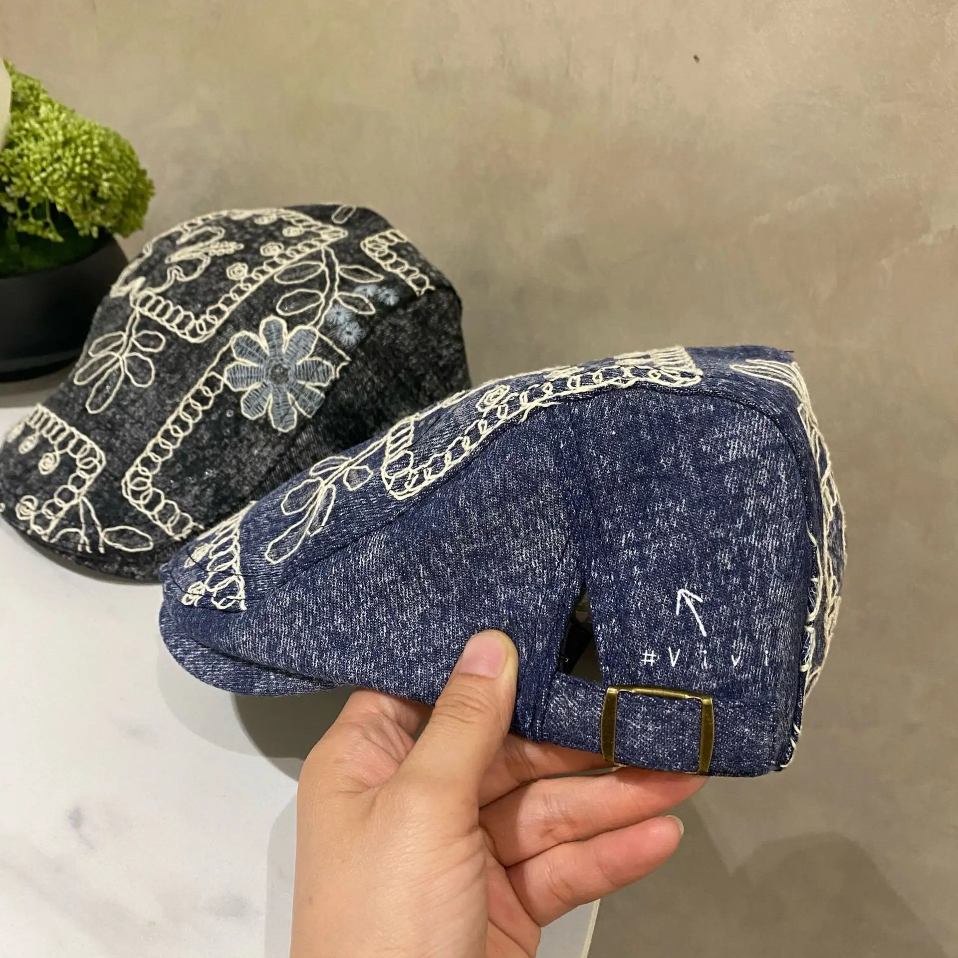 Retro Embroidered Duck Tongue Hat for Men Women Blue - Image 5