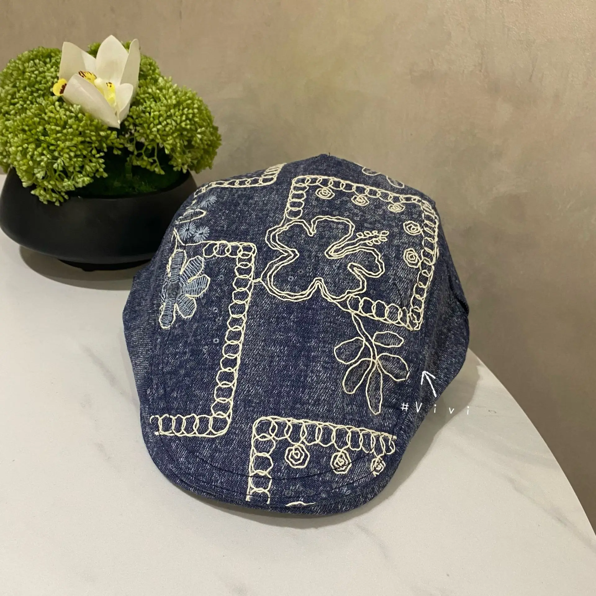 Retro Embroidered Duck Tongue Hat for Men Women Blue - Image 6
