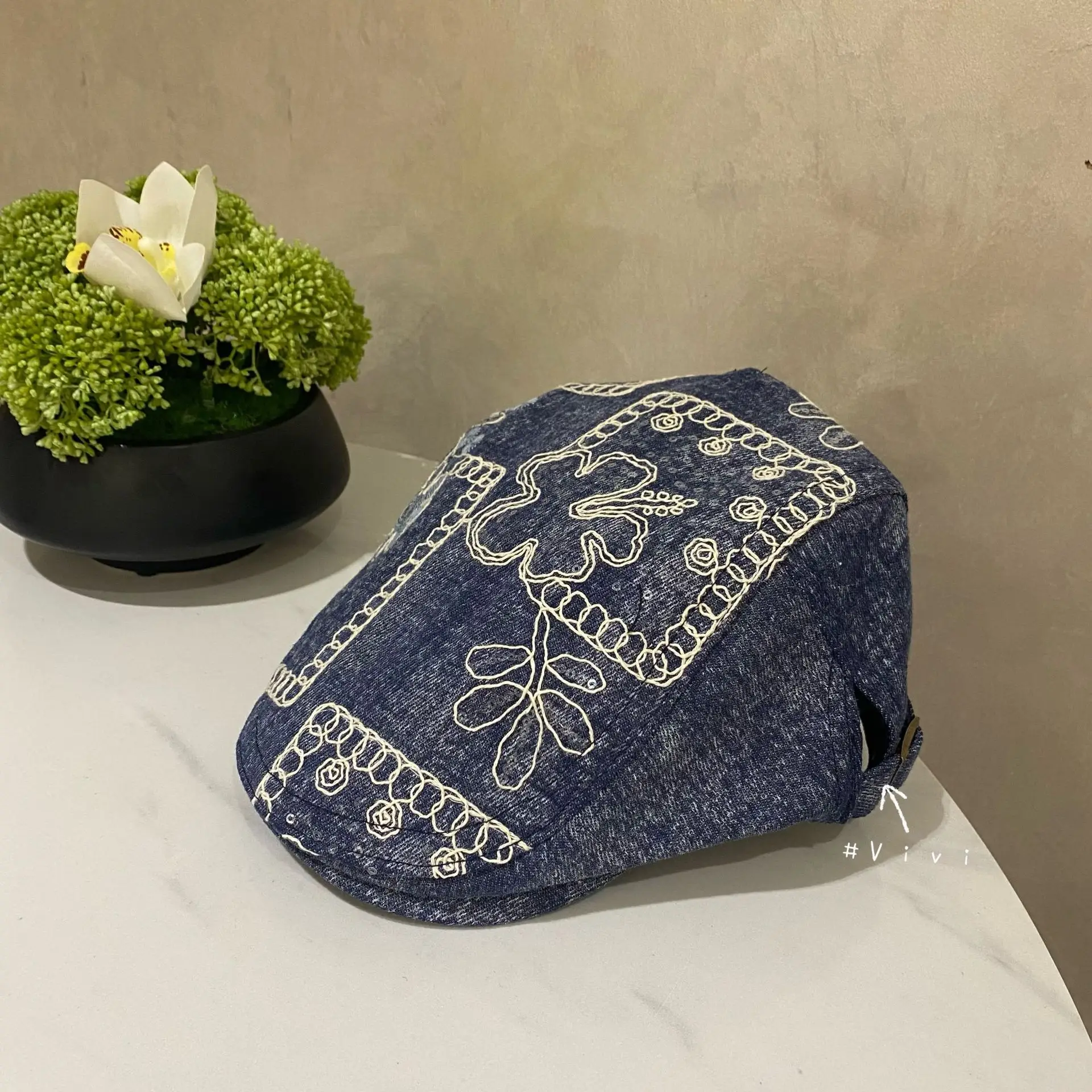 Retro Embroidered Duck Tongue Hat for Men Women Blue - Image 2