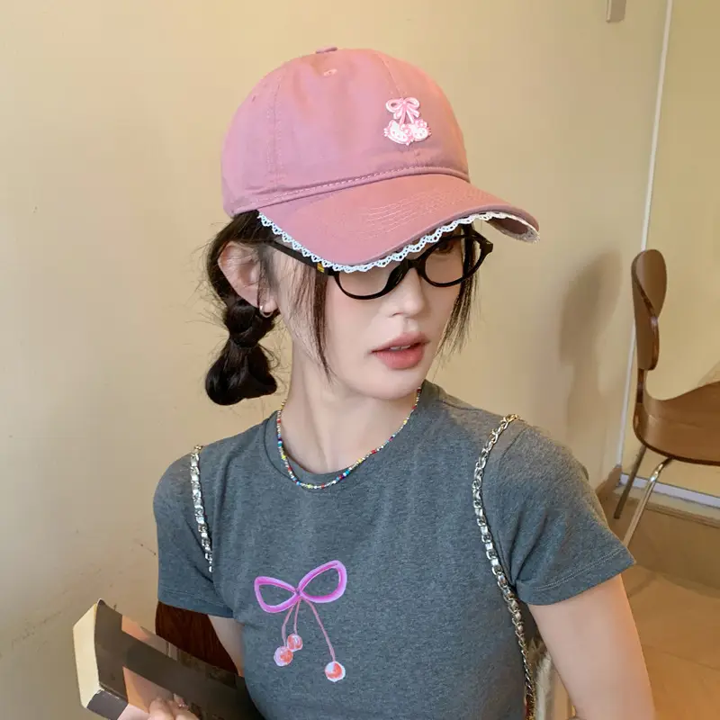 Red Japanese-Style Sweet Baseball Cap for Women — feature 7