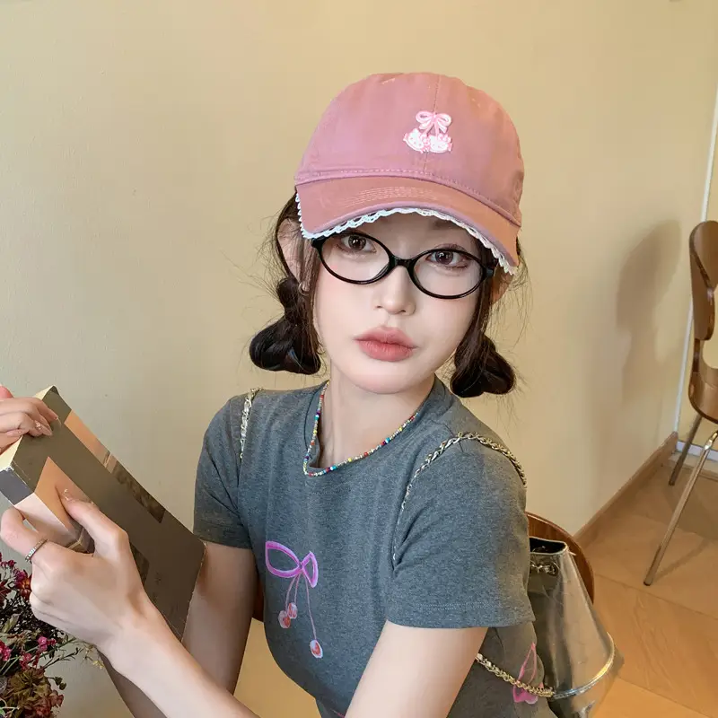 Red Japanese-Style Sweet Baseball Cap for Women — feature 8