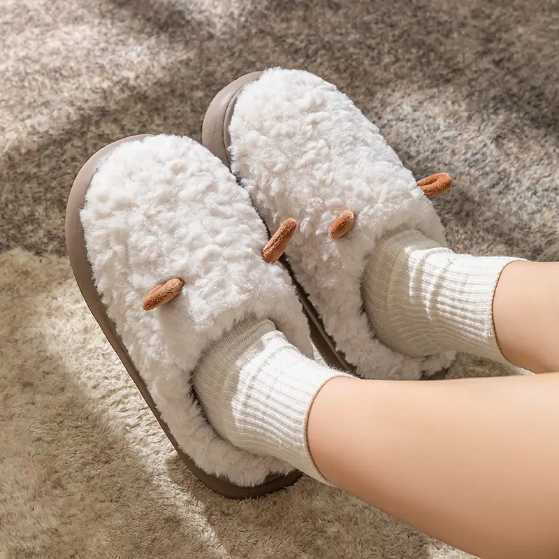 Women's Pink Plush Closed-Toe Slippers for Winter - Image 7