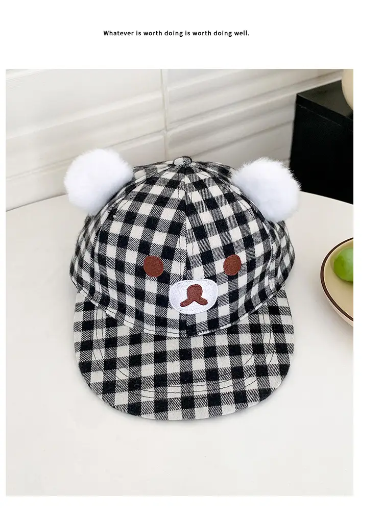 Japanese Style Bear Ear Plaid Hat for Women — feature 12