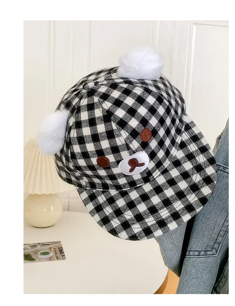 Japanese Style Bear Ear Plaid Hat for Women — feature 13