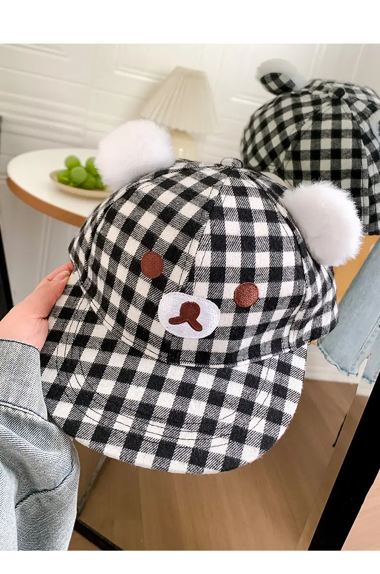 Japanese Style Bear Ear Plaid Hat for Women — feature 14