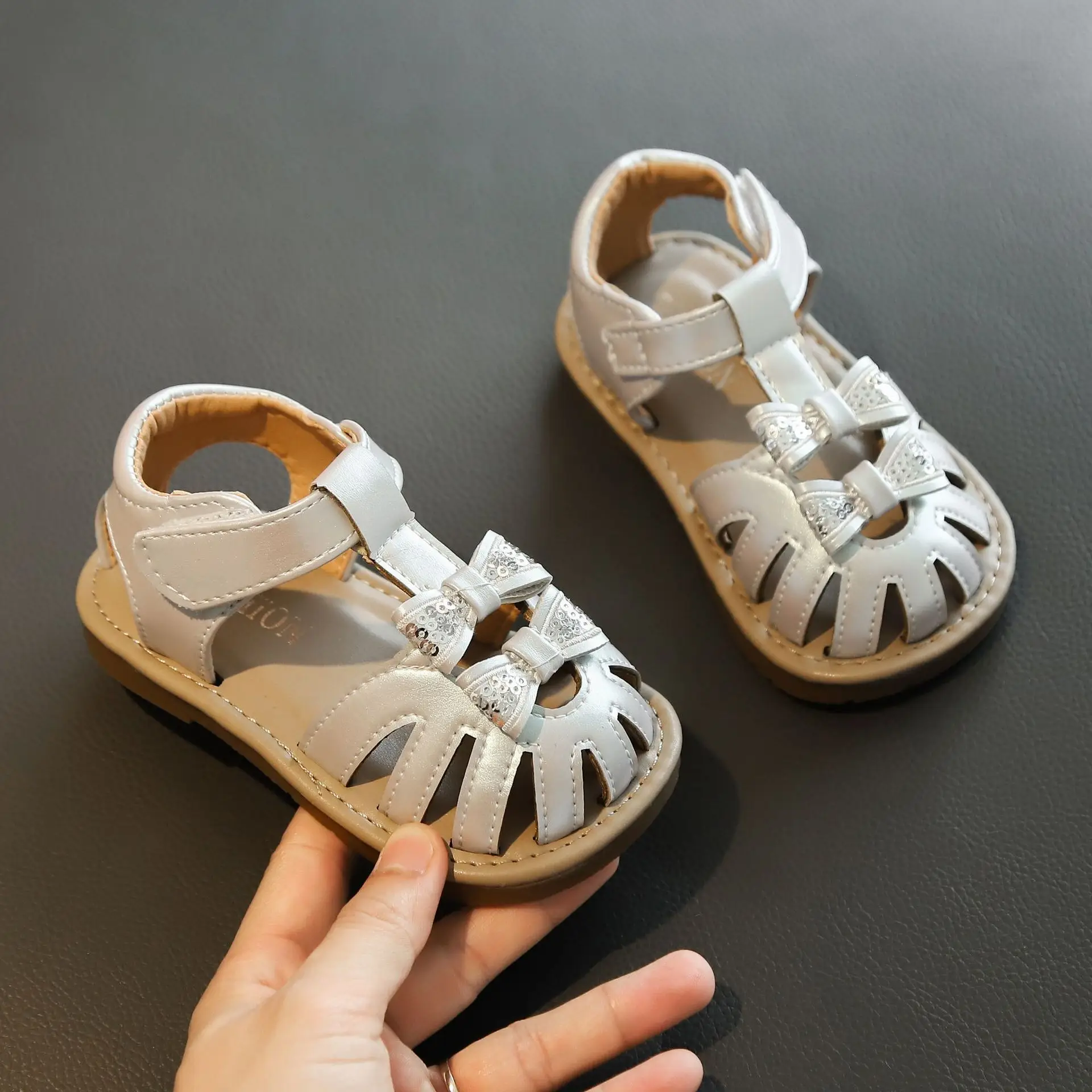Girls' White Crystal Strap Sandals Summer