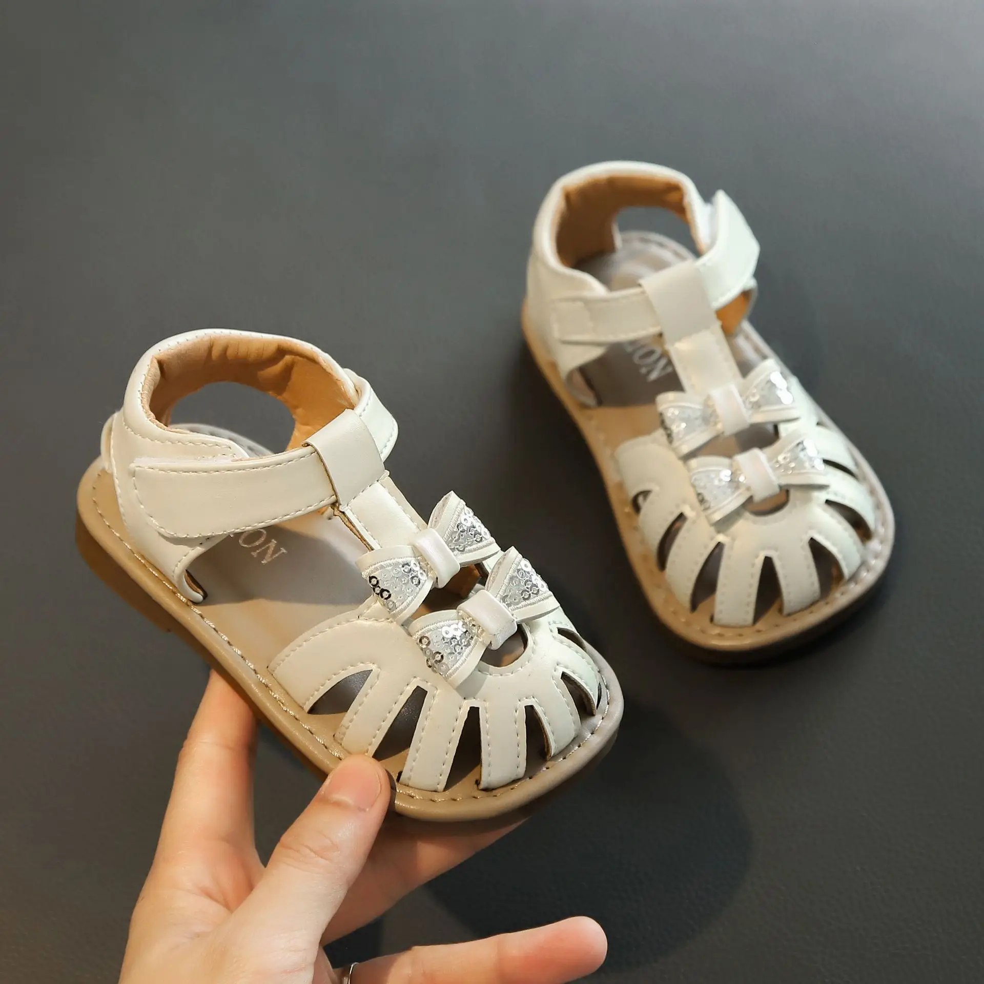 Girls' White Crystal Strap Sandals Summer