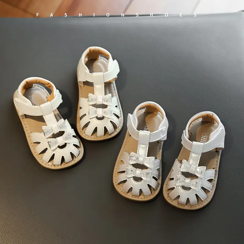 Girls' White Crystal Strap Sandals Summer