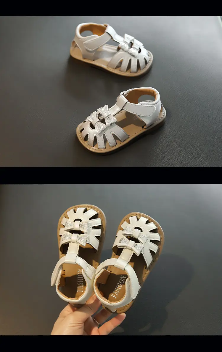 Girls' White Crystal Strap Sandals Summer — feature 14