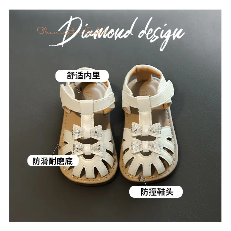 Girls' White Crystal Strap Sandals Summer — feature 4