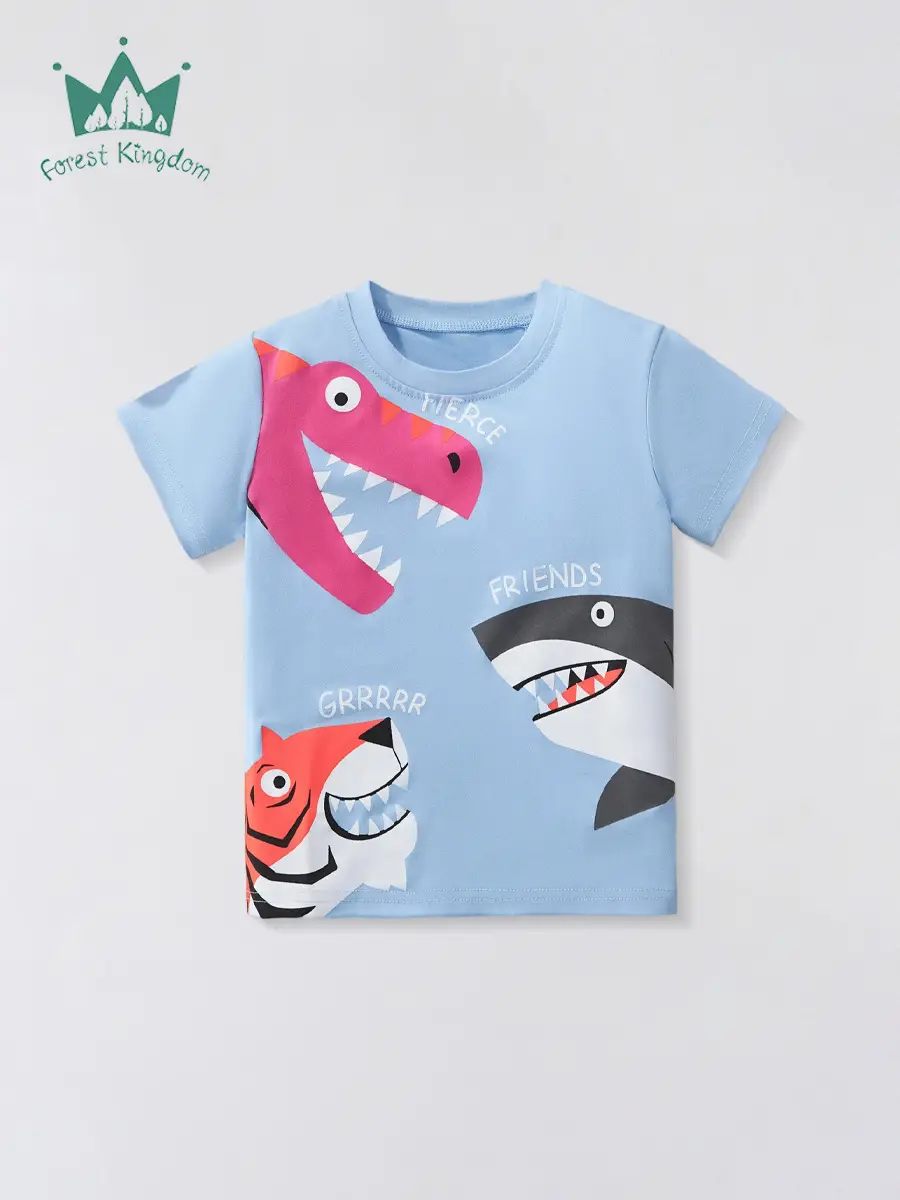 Kids Cartoon Dinosaur T-Shirt Light Blue 2025 - Image 2