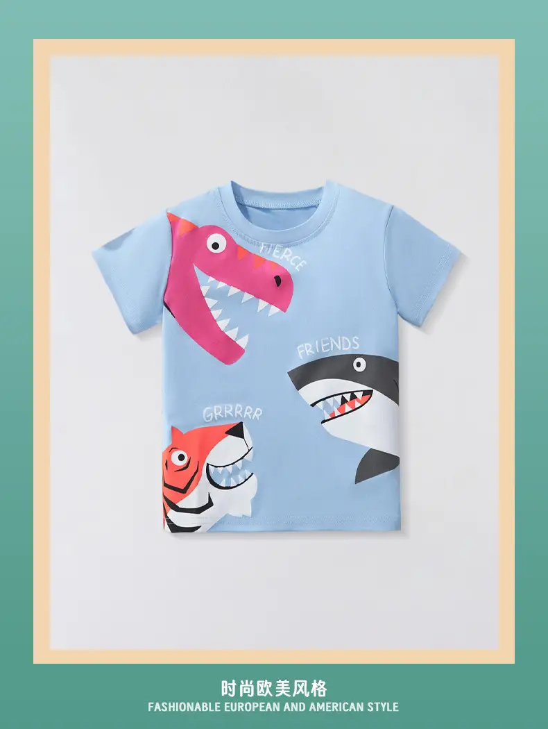 Kids Cartoon Dinosaur T-Shirt Light Blue 2025 — feature 2