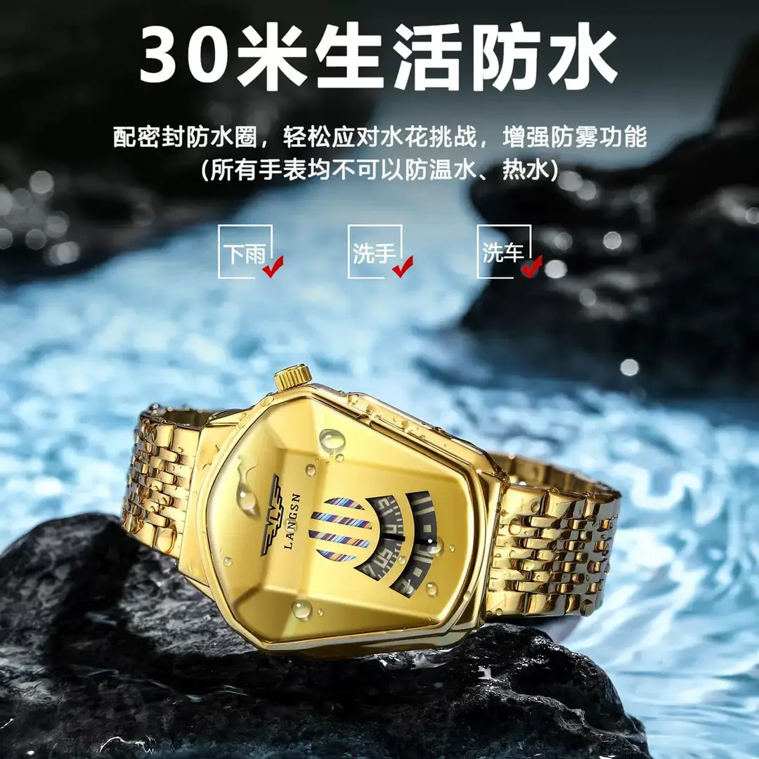 Men's Watch Cross-Border Popular Diamond Concept Business Waterproof Steel Band Fully Automatic Quartz Watch Douyin Dropshipping Wholesale
