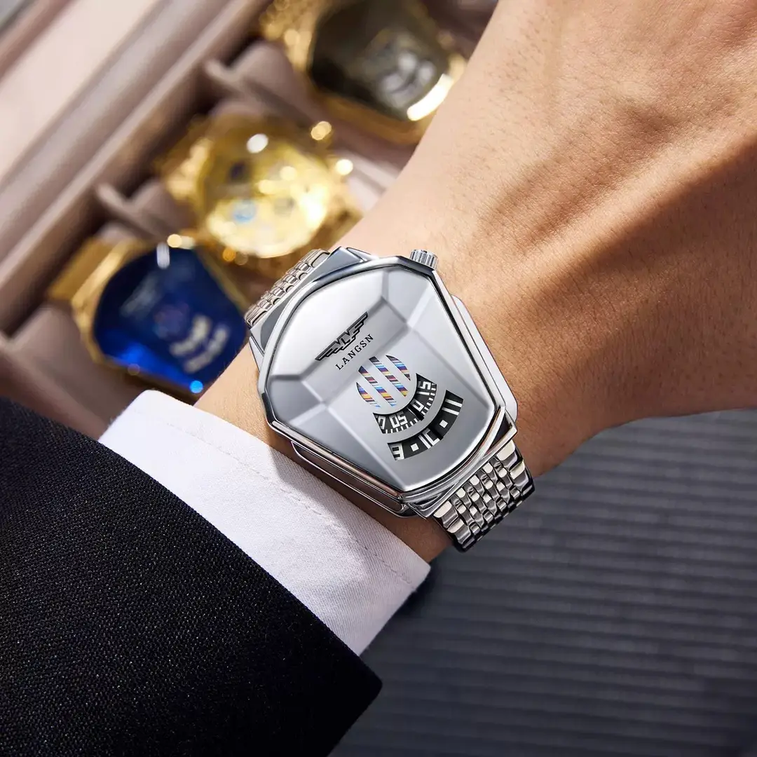 Men's Watch Cross-Border Popular Diamond Concept Business Waterproof Steel Band Fully Automatic Quartz Watch Douyin Dropshipping Wholesale