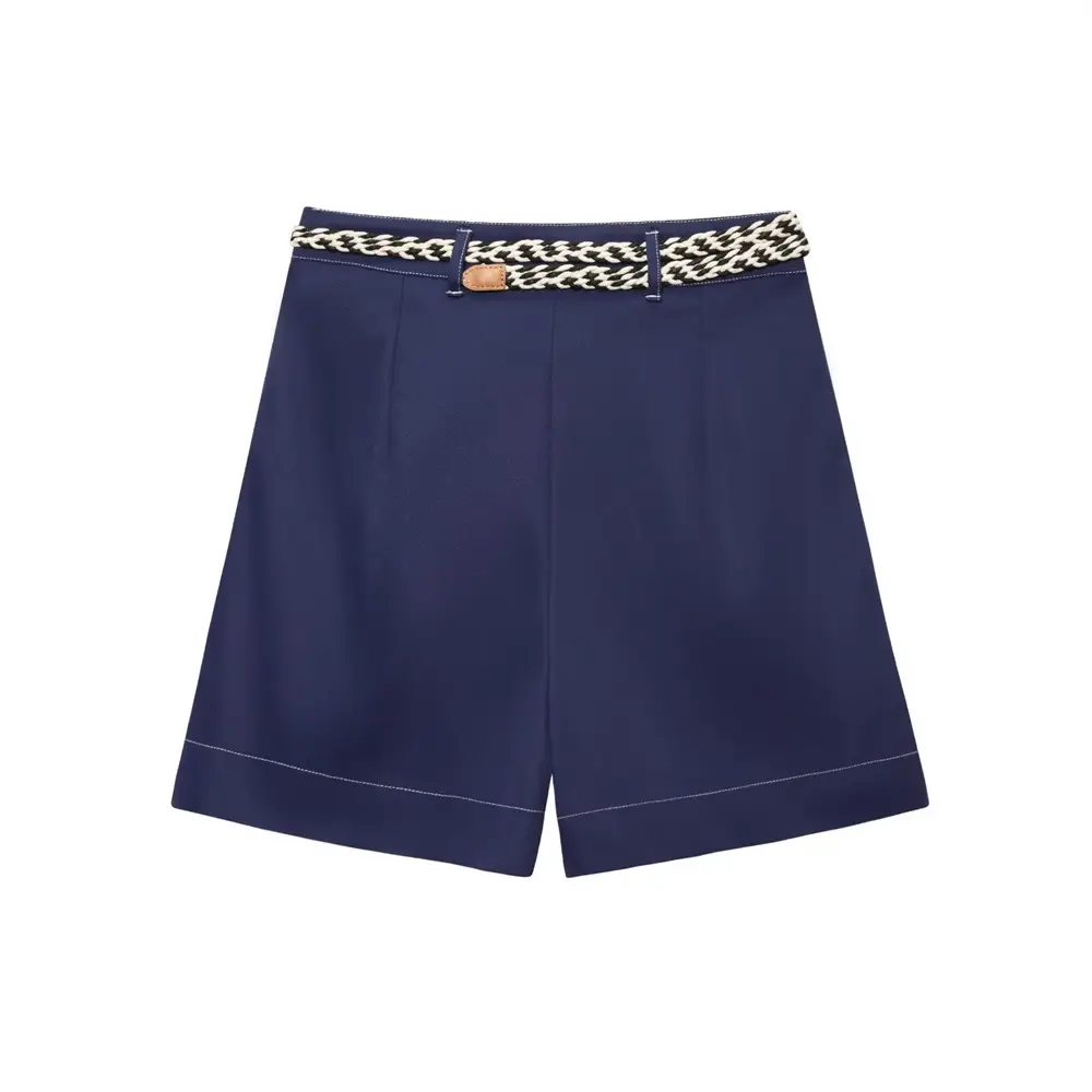 Women's Navy Belted Double-Breasted Skirt Pants 2025 - Image 3