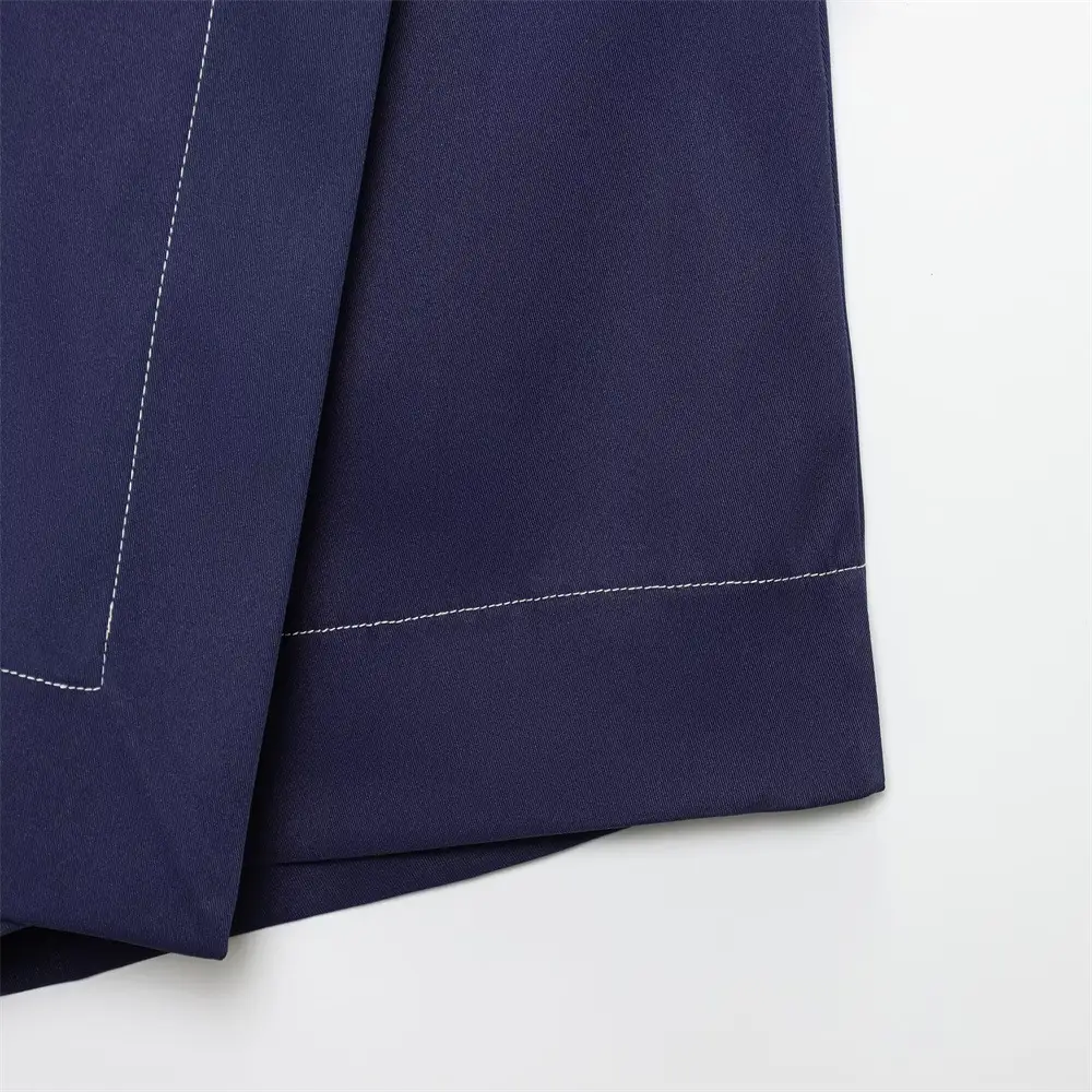 Women's Navy Belted Double-Breasted Skirt Pants 2025 — feature 10