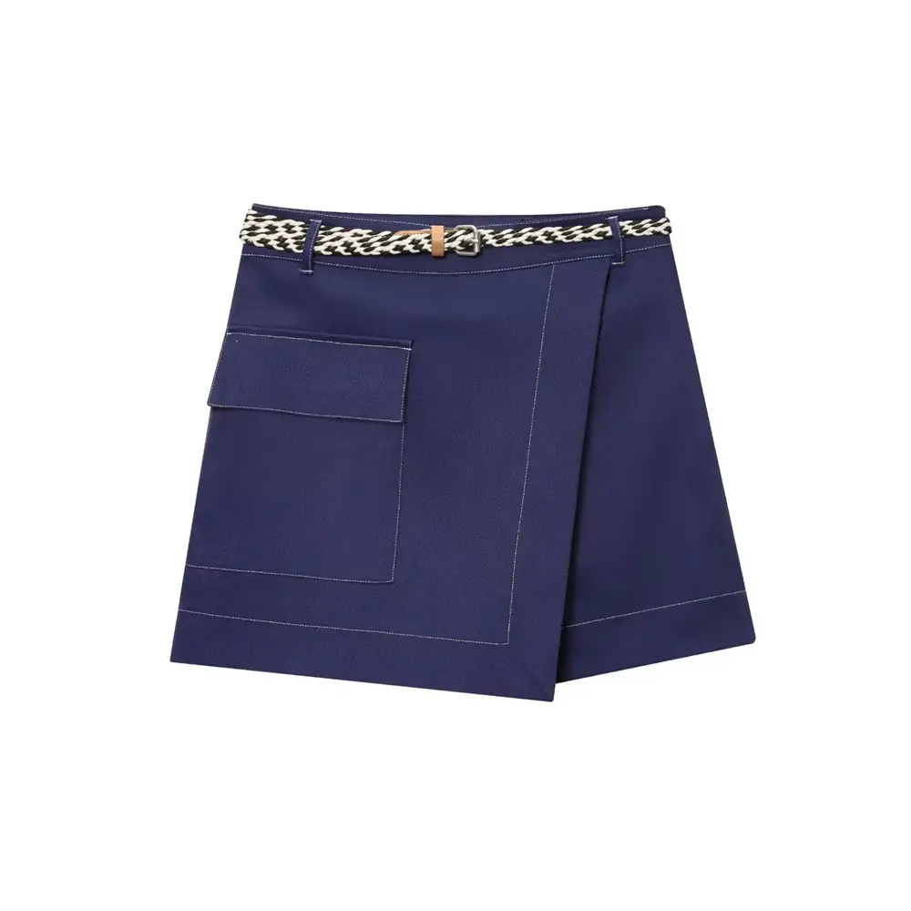 Women's Navy Belted Double-Breasted Skirt Pants 2025 — feature 2