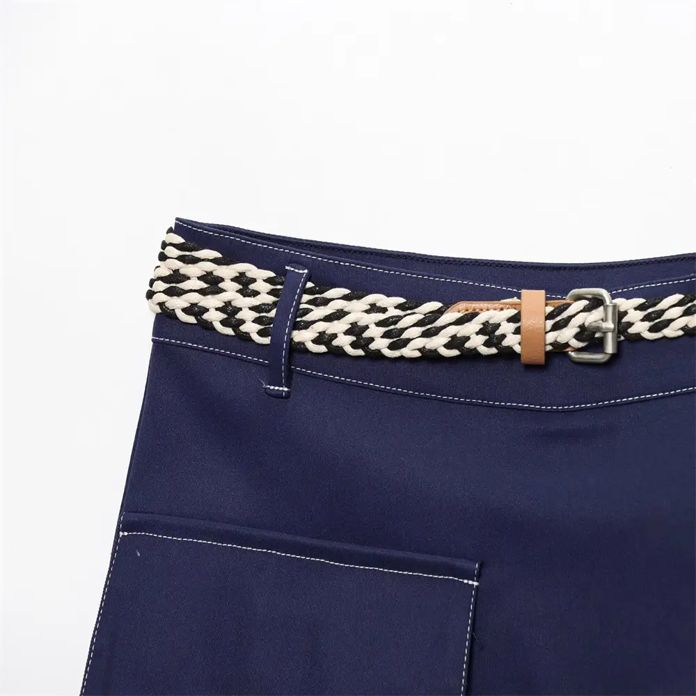 Women's Navy Belted Double-Breasted Skirt Pants 2025 — feature 5