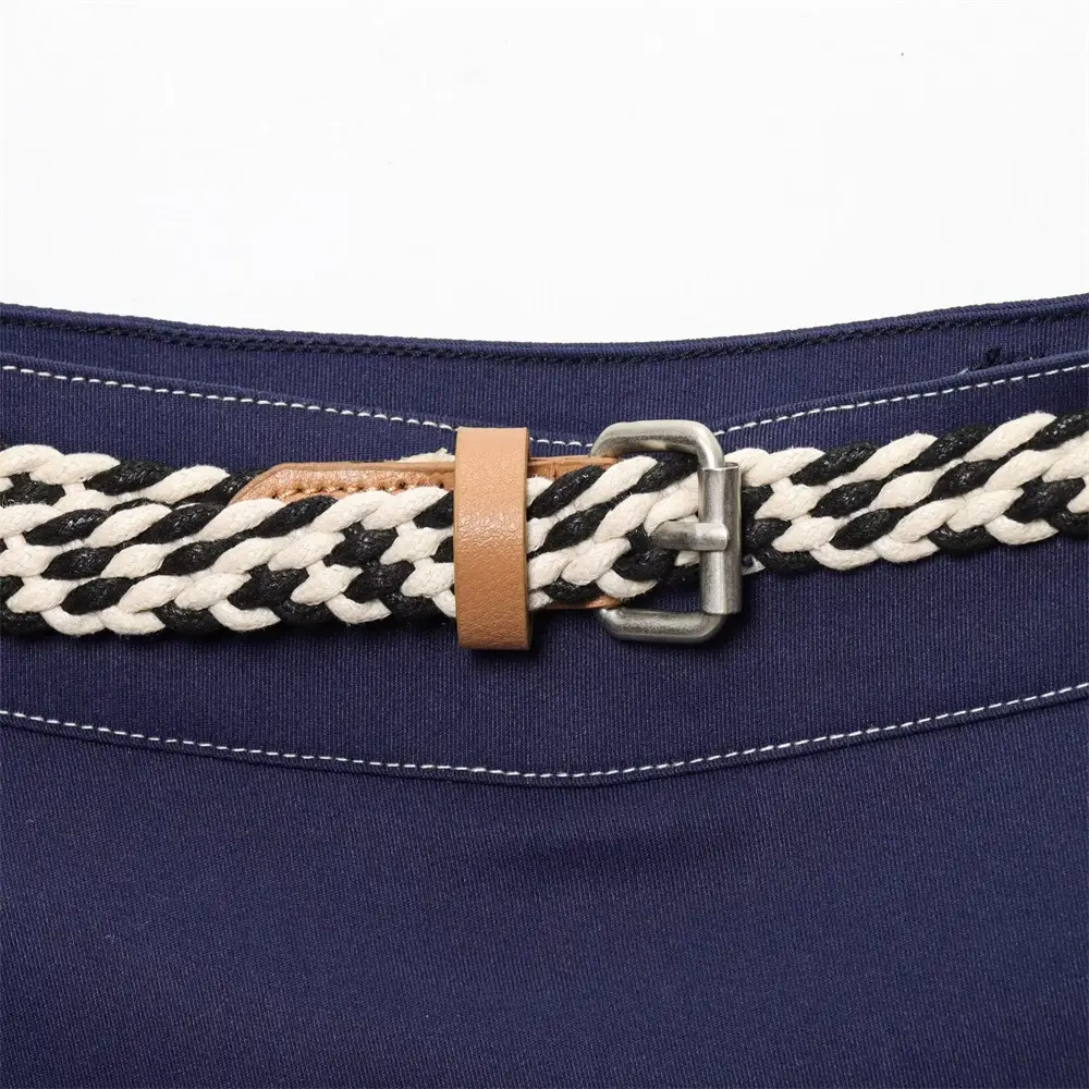 Women's Navy Belted Double-Breasted Skirt Pants 2025 — feature 7