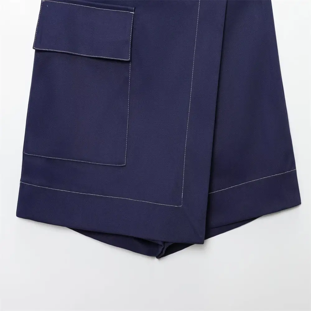 Women's Navy Belted Double-Breasted Skirt Pants 2025 — feature 9