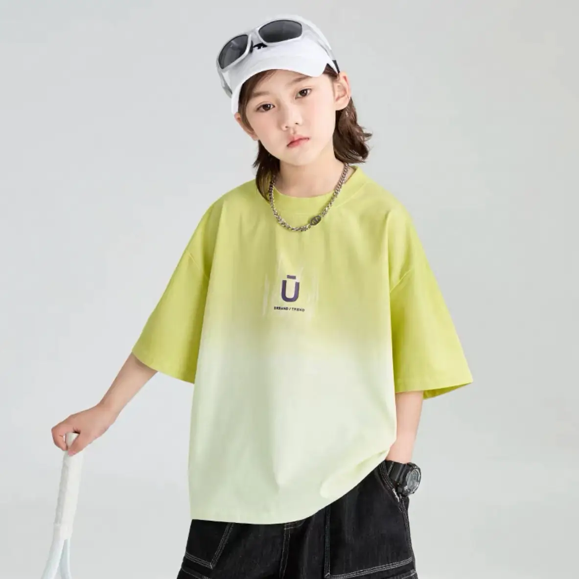 Boys Round Neck Cool T-Shirt Blue Gradient Loose Summer Wear - Image 6