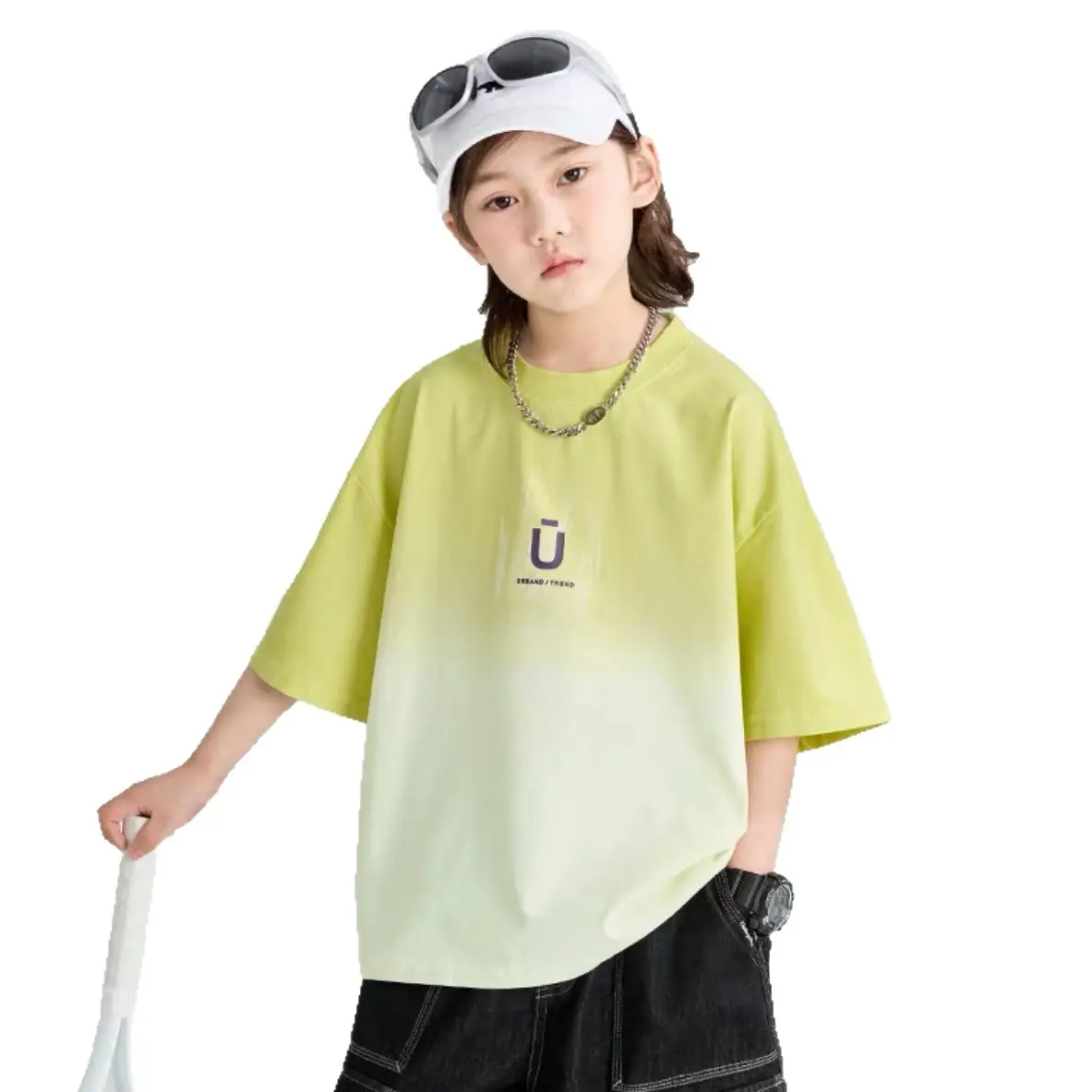 Boys Round Neck Cool T-Shirt Blue Gradient Loose Summer Wear - Image 7