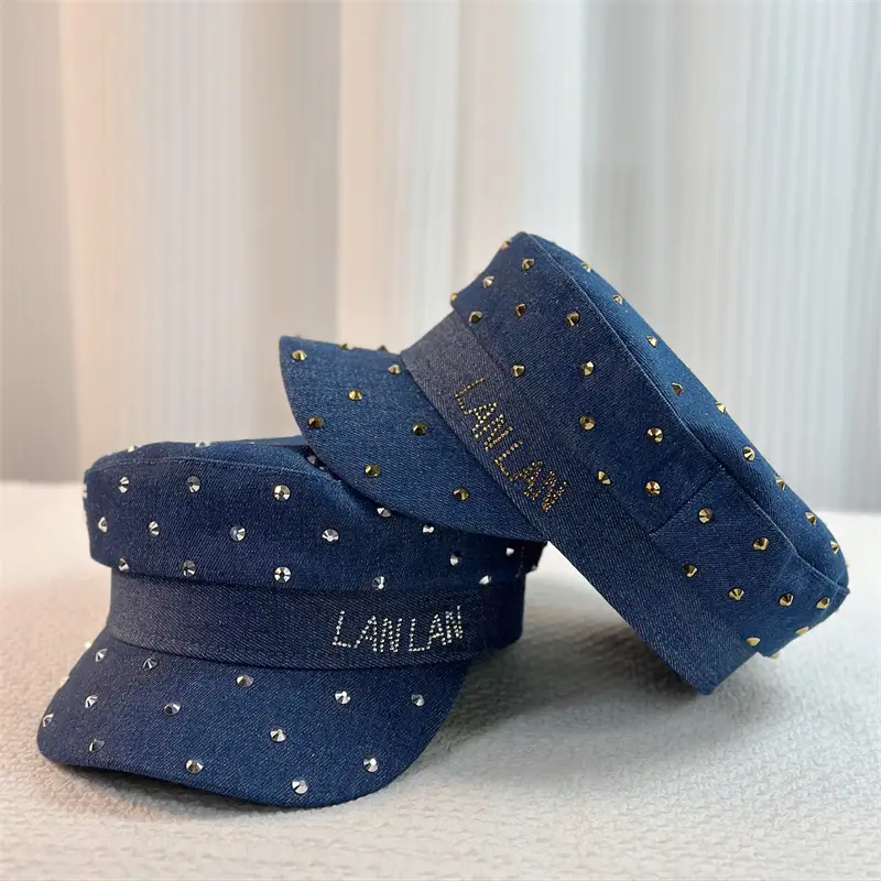 Blue Starry Sky Rhinestone Letter Denim Cap - Image 3