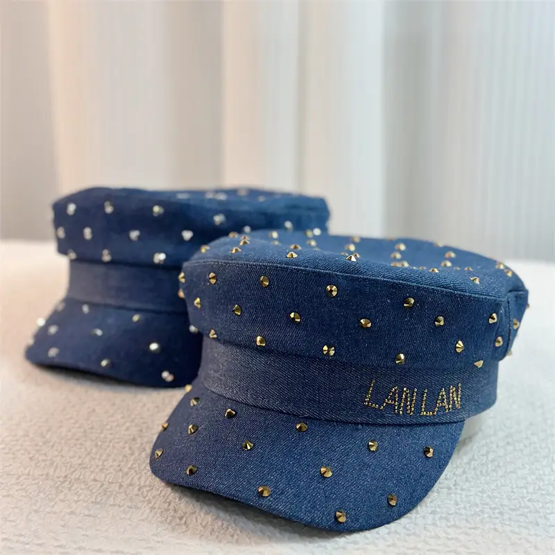 Blue Starry Sky Rhinestone Letter Denim Cap - Image 6