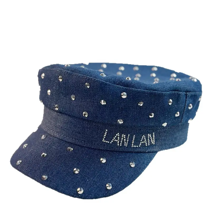 Blue Starry Sky Rhinestone Letter Denim Cap - Image 7