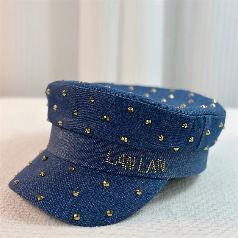 Blue Starry Sky Rhinestone Letter Denim Cap - Image 2