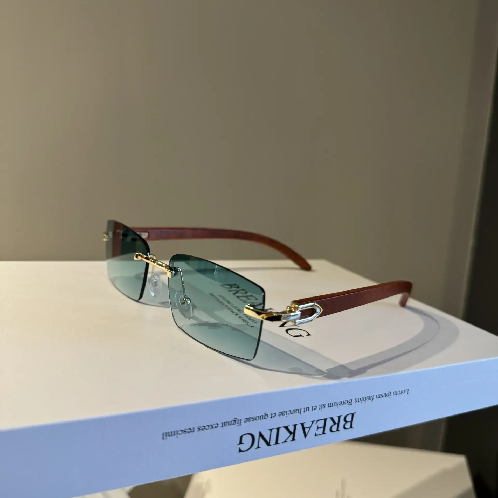 Rimless Gradient Brown Square Cut Sunglasses for Women Men — feature 5