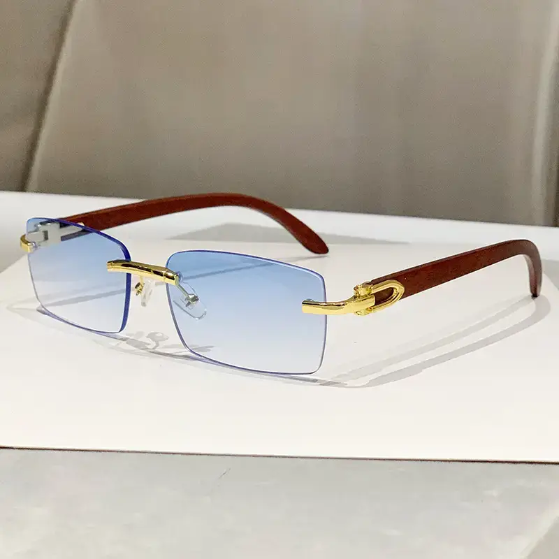 Rimless Gradient Brown Square Cut Sunglasses for Women Men - Image 4