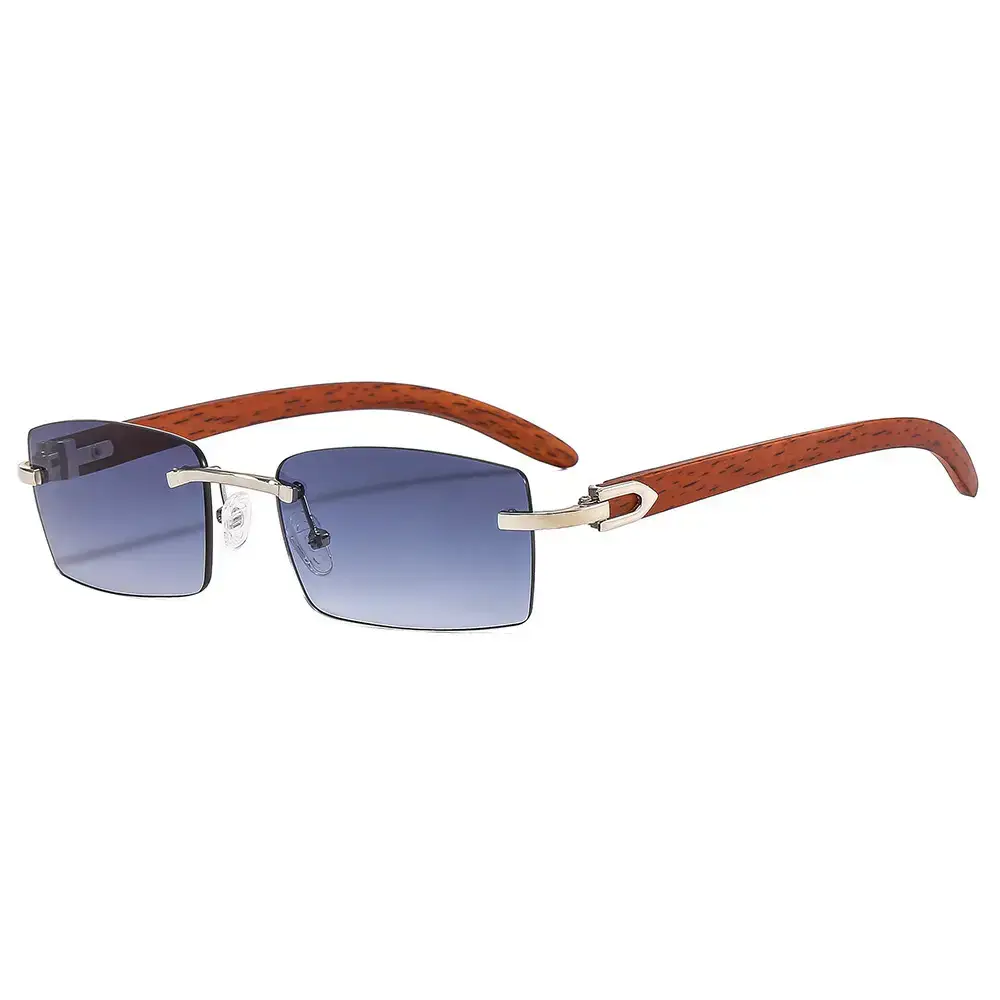 Rimless Gradient Brown Square Cut Sunglasses for Women Men - Image 6