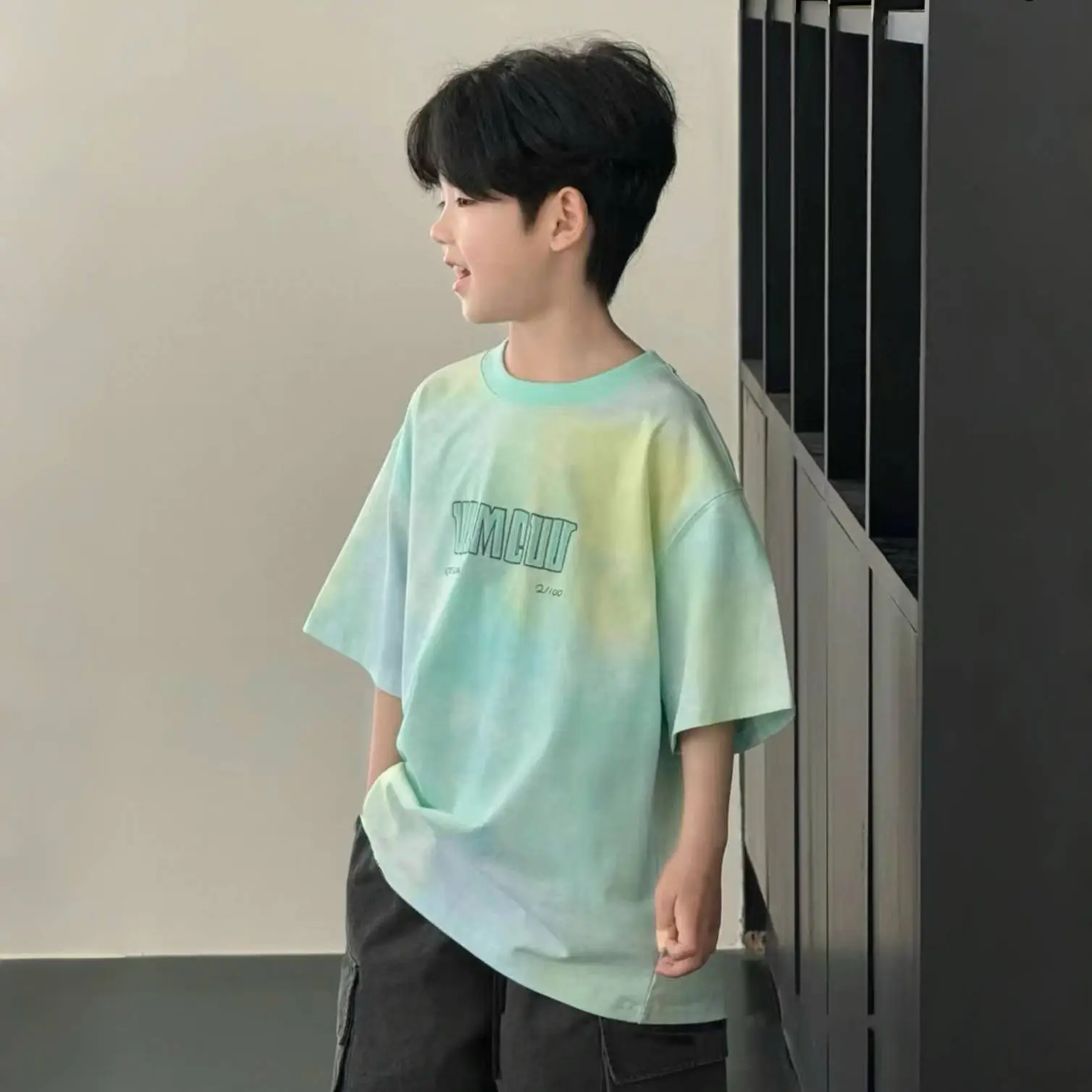 Pure Cotton Tie-Dye Kids T-Shirt Green Medium to XL - Image 4