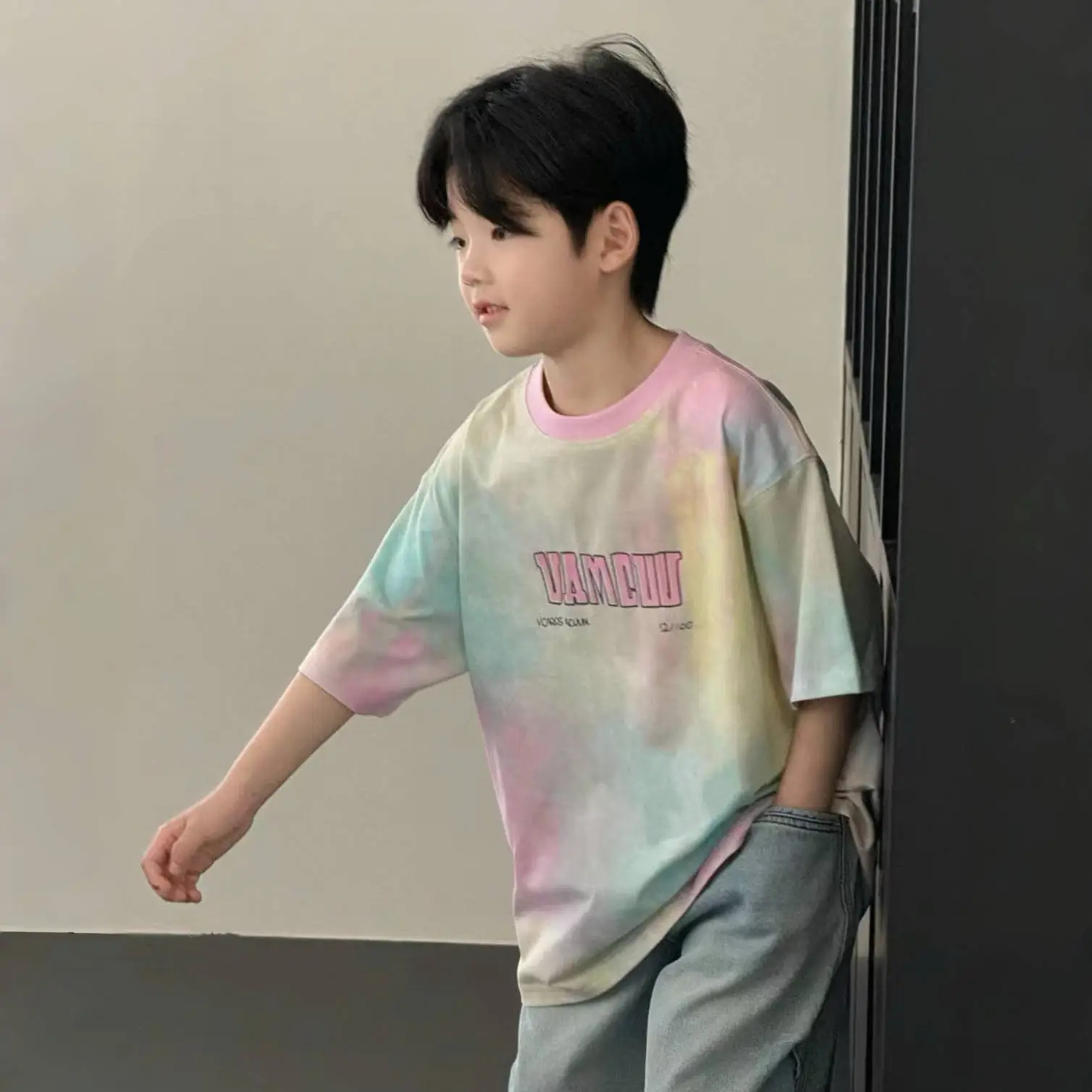 Pure Cotton Tie-Dye Kids T-Shirt Green Medium to XL - Image 6