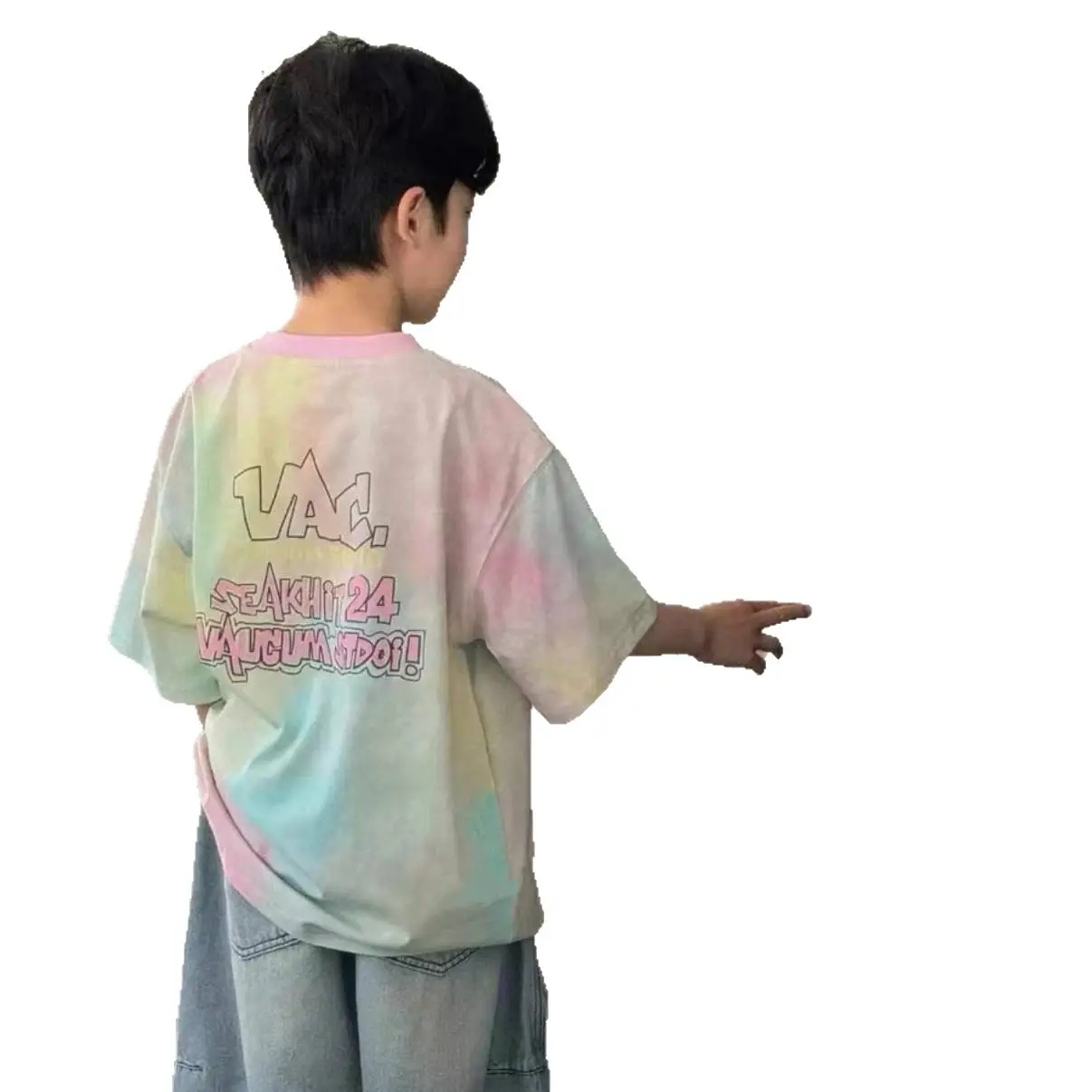 Pure Cotton Tie-Dye Kids T-Shirt Green Medium to XL - Image 7