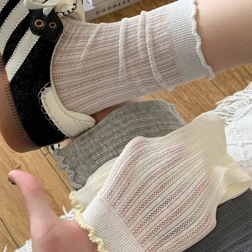 Socks for Women Pure Color Cut Out Mid-Calf Socks Mesh Breathable Pile Socks Summer Thin Stockings Fungus Lace Socks