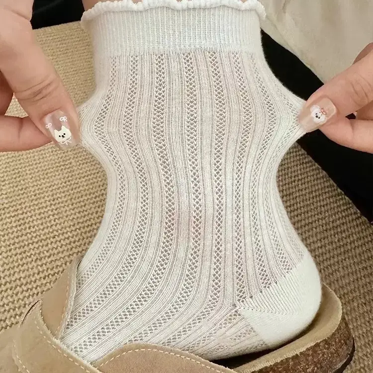 Socks for Women Pure Color Cut Out Mid-Calf Socks Mesh Breathable Pile Socks Summer Thin Stockings Fungus Lace Socks