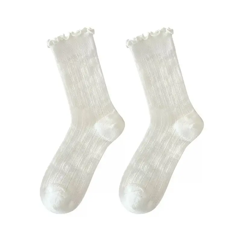 Socks for Women Pure Color Cut Out Mid-Calf Socks Mesh Breathable Pile Socks Summer Thin Stockings Fungus Lace Socks
