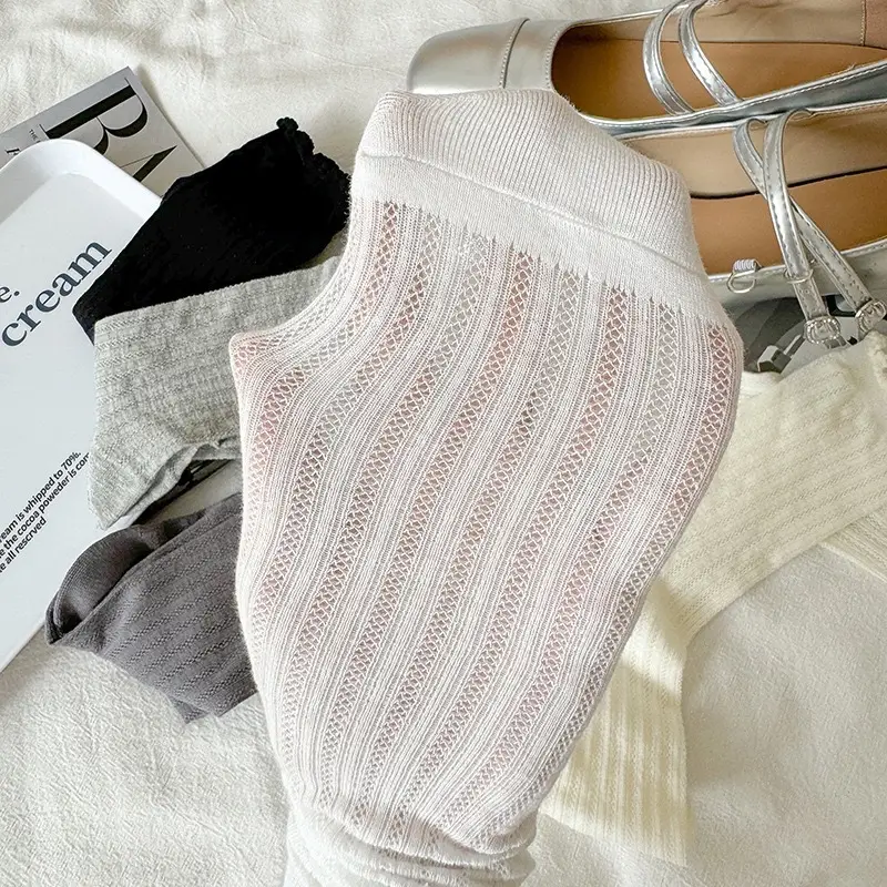 Socks for Women Pure Color Cut Out Mid-Calf Socks Mesh Breathable Pile Socks Summer Thin Stockings Fungus Lace Socks — feature 10