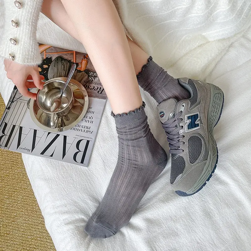 Socks for Women Pure Color Cut Out Mid-Calf Socks Mesh Breathable Pile Socks Summer Thin Stockings Fungus Lace Socks — feature 12