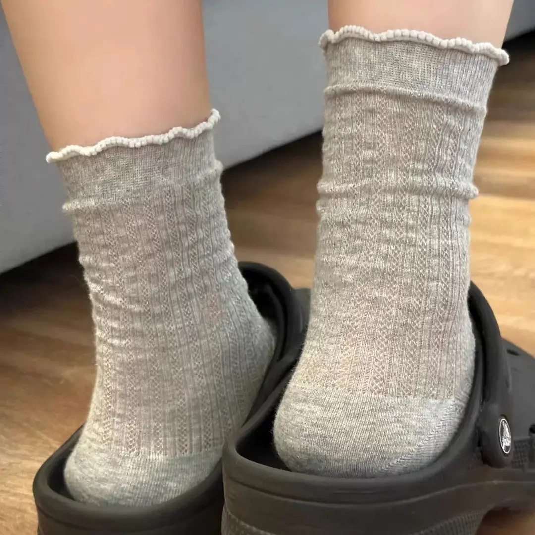 Socks for Women Pure Color Cut Out Mid-Calf Socks Mesh Breathable Pile Socks Summer Thin Stockings Fungus Lace Socks — feature 16