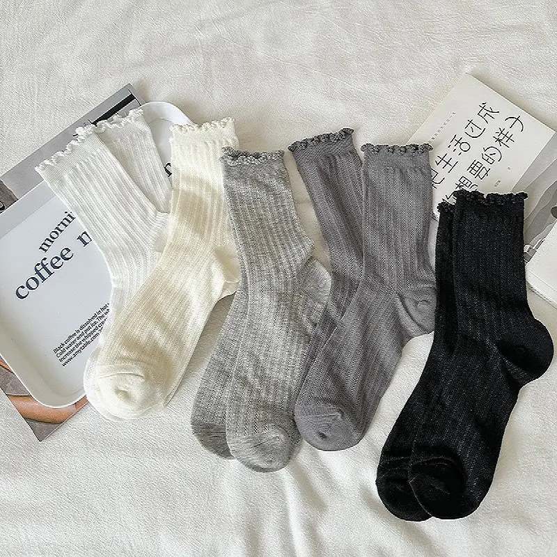 Socks for Women Pure Color Cut Out Mid-Calf Socks Mesh Breathable Pile Socks Summer Thin Stockings Fungus Lace Socks — feature 7