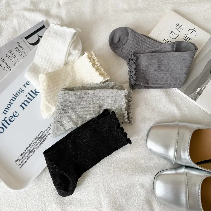 Socks for Women Pure Color Cut Out Mid-Calf Socks Mesh Breathable Pile Socks Summer Thin Stockings Fungus Lace Socks — feature 9