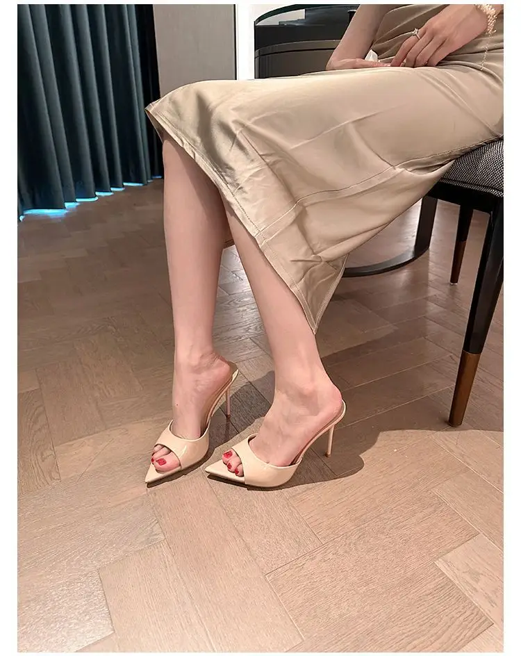Women's Summer Sandals for Outdoor Wear, High Heels, Thin Heels, Pointed Toe, Patent Leather, High-End Feel, Nude Color, 2026 New Model, Super Popular — feature 12