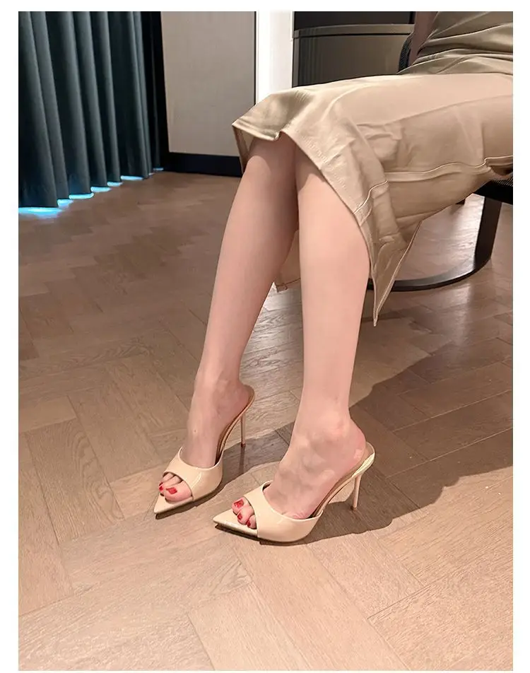 Women's Summer Sandals for Outdoor Wear, High Heels, Thin Heels, Pointed Toe, Patent Leather, High-End Feel, Nude Color, 2026 New Model, Super Popular — feature 2